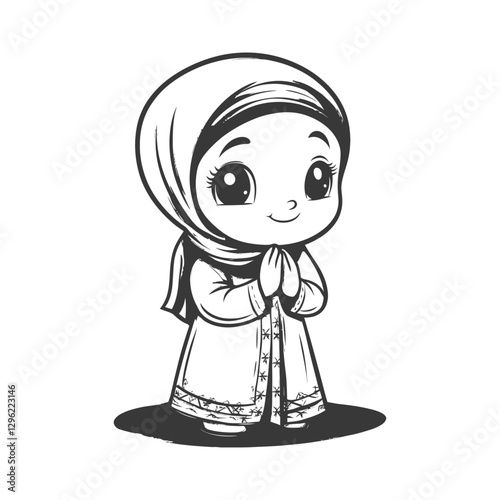 A Young Girl Dressed In A Hijab With Her Hands In Prayer Position