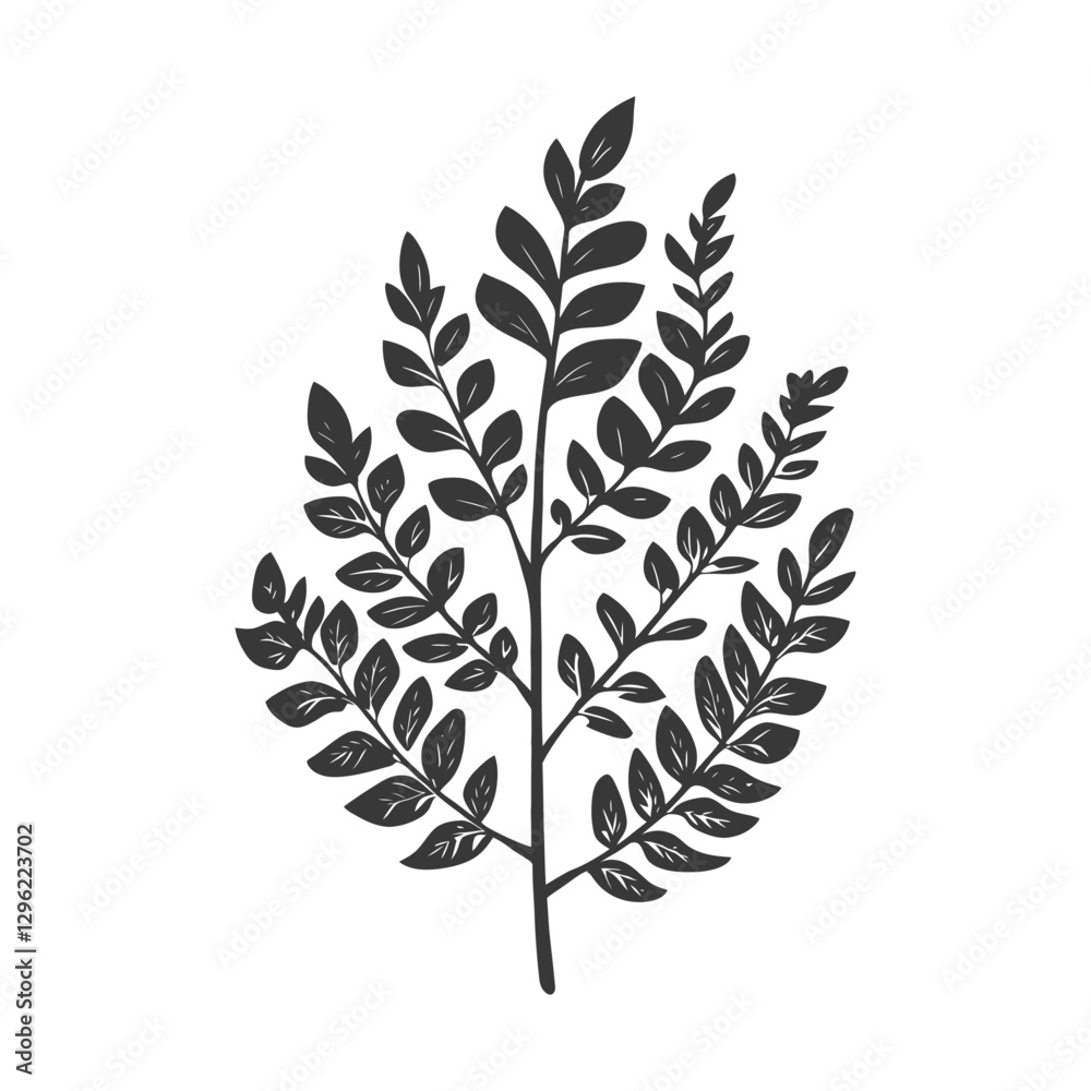 Fototapeta premium Black And White Silhouette Of A Branch With Leaves