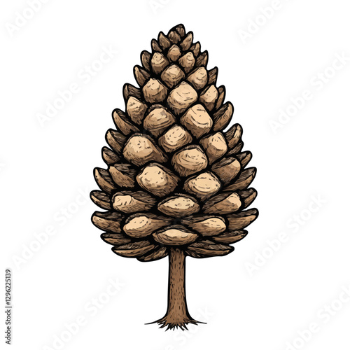 Pinecone tree minimalist 2D vector graphic illustration sketch on a white background.

