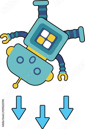 かわいいロボットのキャラクター　下向き矢印