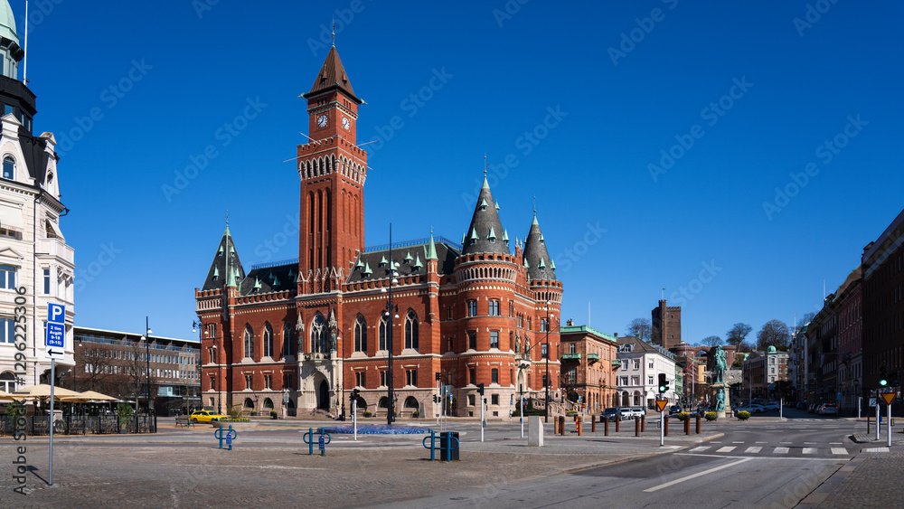 Naklejka premium The Town hall is the main landmark of Helsingborg, Sweden. The historical Town Hall was built in neo-Gothic style in 1897.