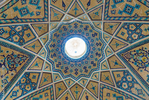 Ceiling in one of the halls of historic Sultan Amir Ahmad Bathhouse in Kashan, Iran. In the center is a vent with a turret (not visible). Building was built in the 16th century during the Safavid era