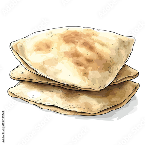 Pita bread minimalist 2D vector graphic illustration sketch on a white background.

