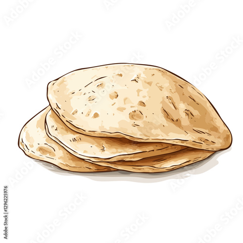 Pita bread minimalist 2D vector graphic illustration sketch on a white background.

