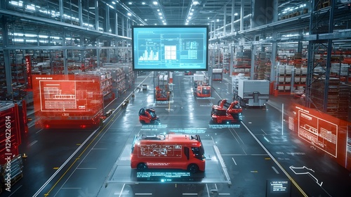 Cutting edge Automated Warehouse of the Future with AI powered Mobile Robots and Holographic Displays Monitoring Real time Inventory Movements and Logistics