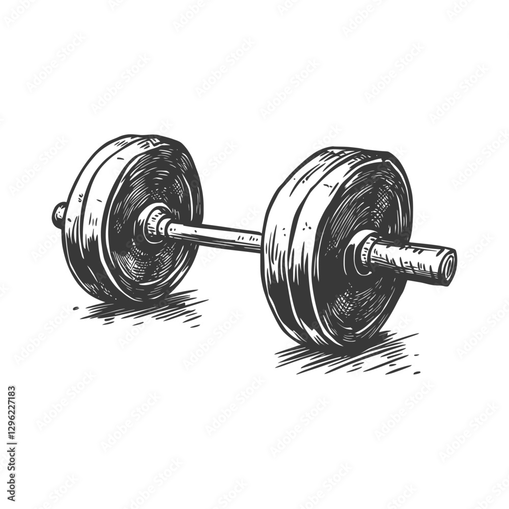 Fototapeta premium Hand Drawn Illustration Of A Barbell With Weight Plates
