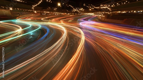 Colorful Light Trails on a Dark Urban Street