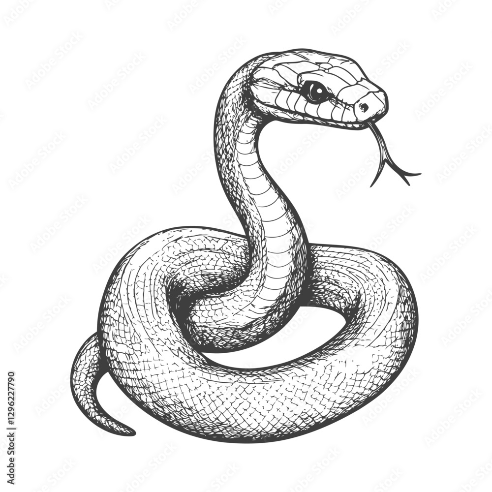 Fototapeta premium Hand Drawn Illustration Of A Coiled Snake With Its Head Raised