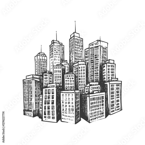 Hand Drawn Illustration Of A City Skyline With Tall Buildings Design