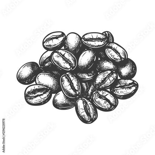 Hand Drawn Illustration Of A Pile Of Coffee Beans