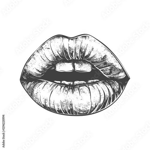 Hand Drawn Illustration Of A Pair Of Lips With A Slight Grin