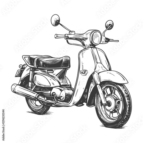 Hand Drawn Illustration Of A Vintage Scooter