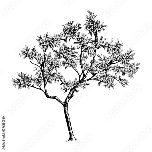 Plum tree minimalist 2D vector graphic illustration sketch on a white background.

