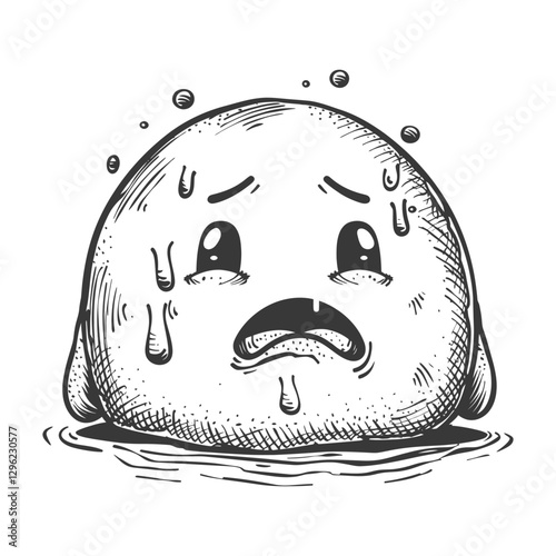 Hand Drawn Illustration Of A Worried Blob With Drool