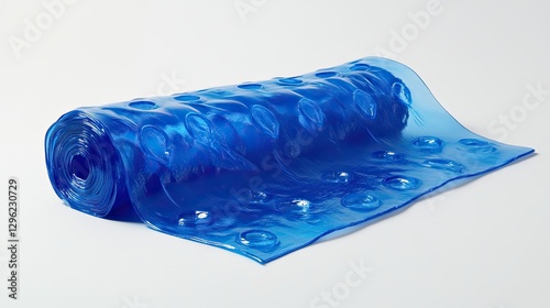 A piece of flexible plastic rolled tightly, demonstrating its compressibility and easy handling for various industries. photo