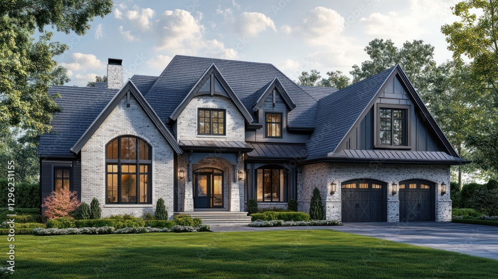 Modern Farmhouse Exterior; Daylight, Tranquil Setting; Architectural Design; Excellent for Real Estate Photography Modern Farmhouse Exterior; Daylight, Tranquil Setting; Architectural Design; Excellent for Real Estate Photography