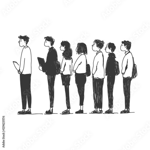 Hand Drawn Illustration Of People Standing In A Line