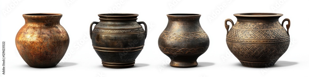 Four Unique Decorative Clay Pots in Various Designs and Colors Four Unique Decorative Clay Pots in Various Designs and Colors