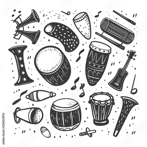 Hand Drawn Illustration Of Various Musical Instruments Art