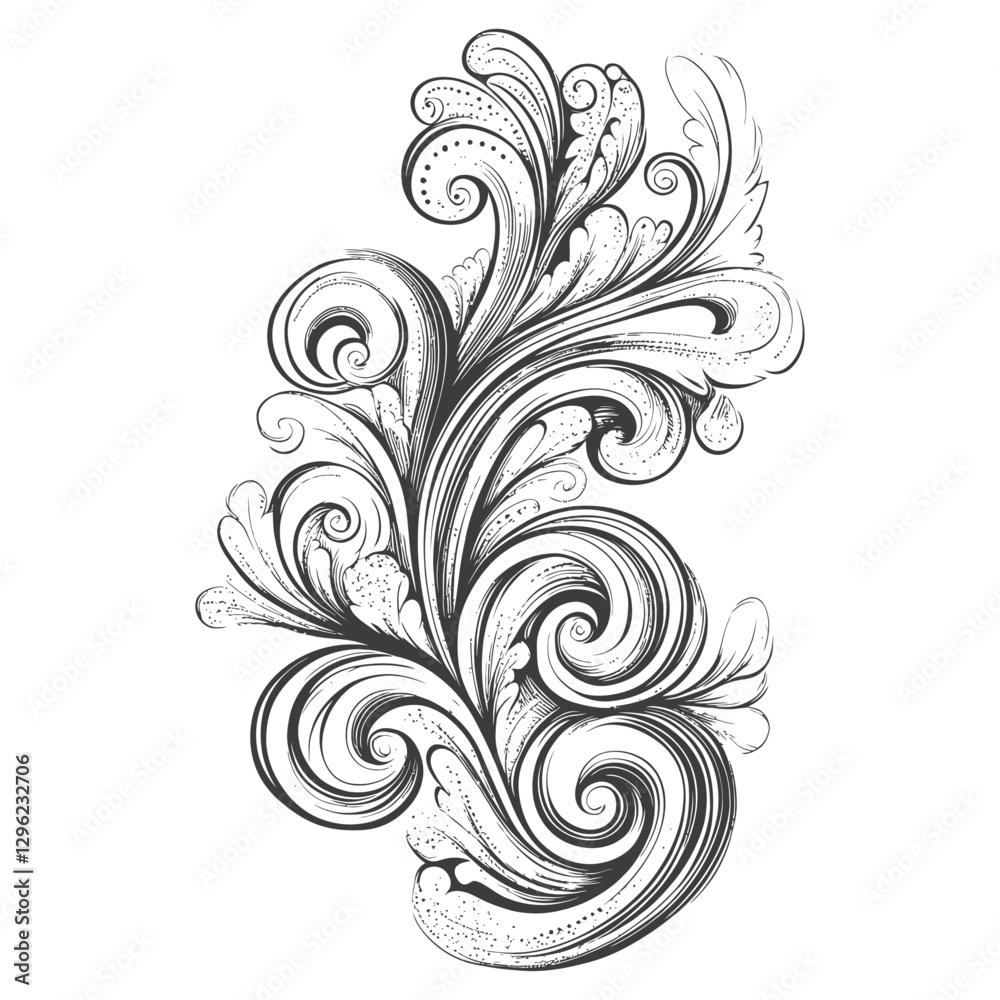 Hand Drawn Ornate Swirling Floral Design Hand Drawn Ornate Swirling Floral Design