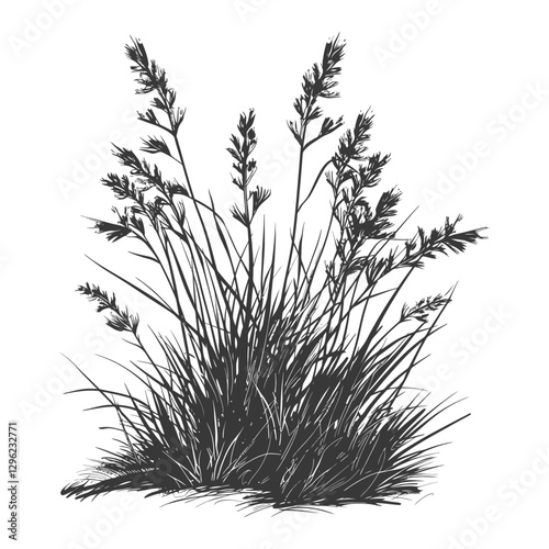 Hand Drawn Silhouette Of A Dense Patch Of Grass With Tall Stalks