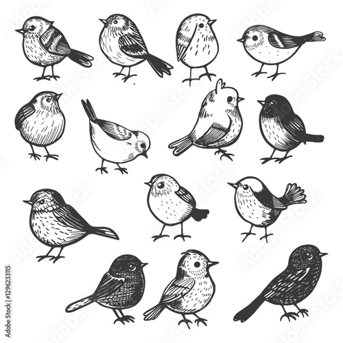 Hand Drawn Sketches Of Various Bird Species