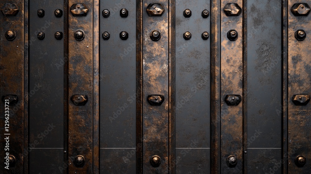 Fototapeta premium A rusty sheet metal panel with patches of rust that create an industrial, grunge aesthetic.