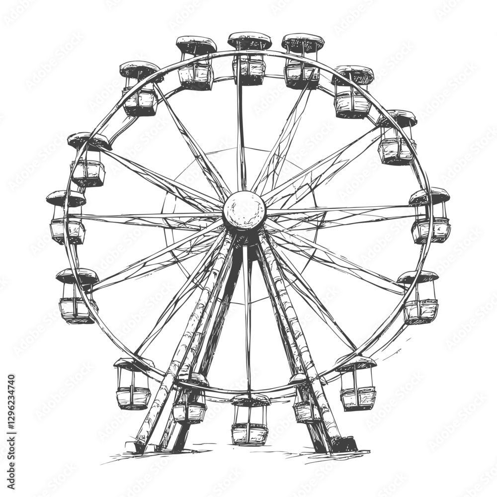 Hand Drawn Sketch Of A Ferris Wheel With Cabins