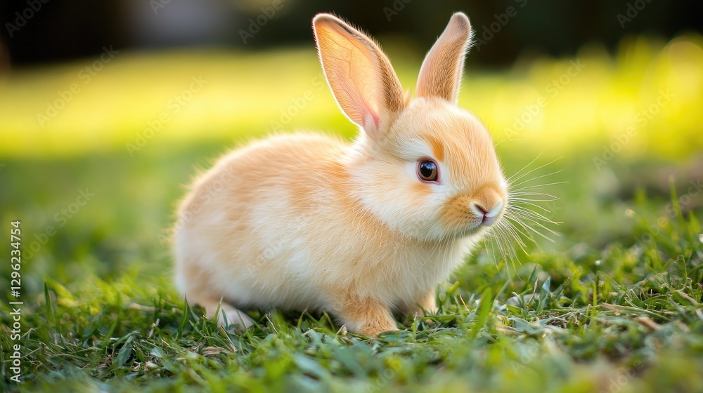 A small, fluffy bunny hopping across a grassy meadow, with soft ears and a twitching nose. A small, fluffy bunny hopping across a grassy meadow, with soft ears and a twitching nose.