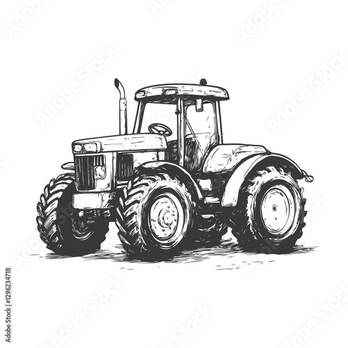 Hand Drawn Sketch Of A Farm Tractor