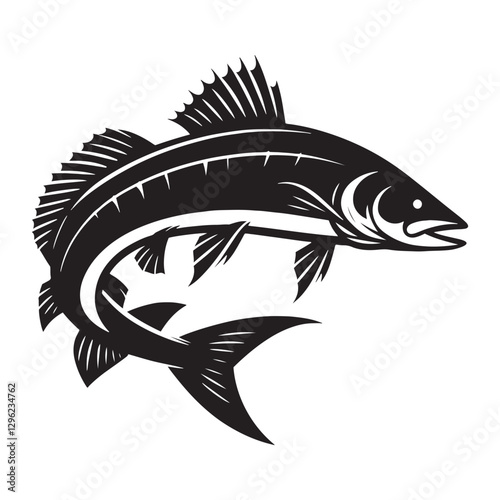 Lurking Pike silhouette, the silent stalker of the deep - Pike illustration - Minimalist Pike vector - Fish silhouette
