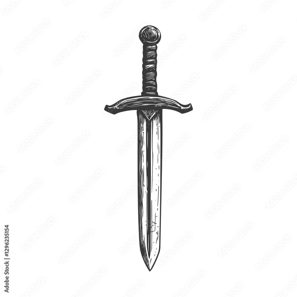 Hand Drawn Sketch Of A Medieval Sword With A Rounded Pommel Hand Drawn Sketch Of A Medieval Sword With A Rounded Pommel