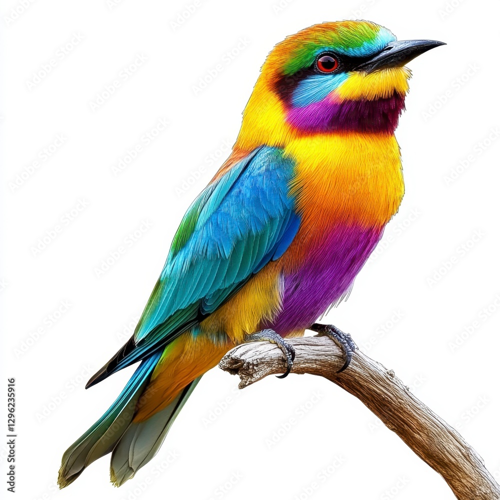 Fototapeta premium Colorful Bird Perched on a Branch Against a Bright Background