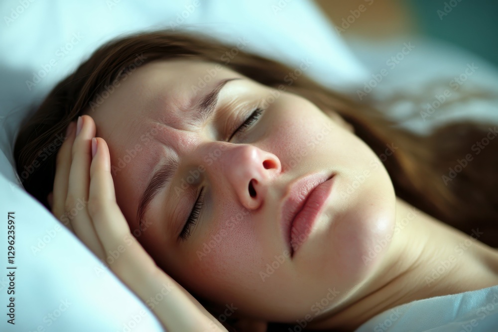 Fototapeta premium Sinus Pain: Young Woman Suffering from Cephalalgia, Migraine, and Flu