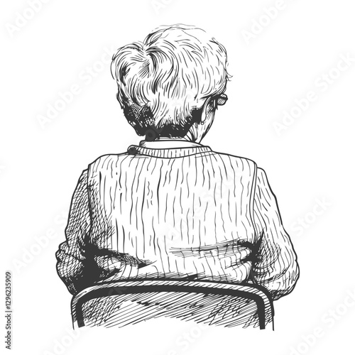Hand Drawn Sketch Of A Person Sitting On A Chair Seen From Behind