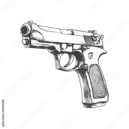 Hand Drawn Of A Semi Automatic Pistol