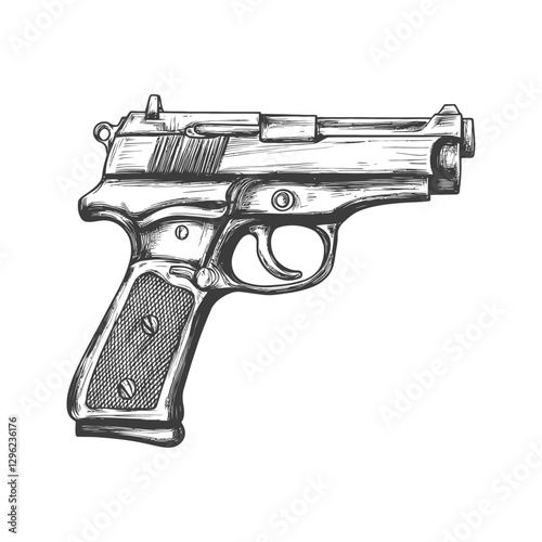 Hand Drawn Of A Semi Automatic Pistol Design