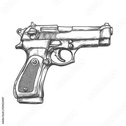 Hand Drawn Sketch Of A Semi Automatic Pistol Art Design