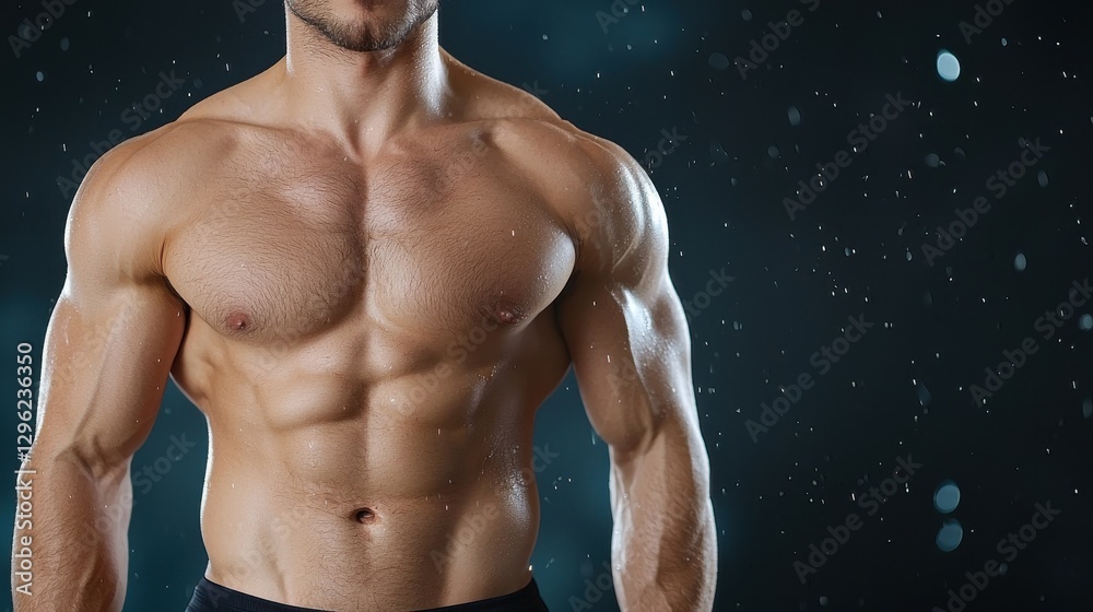 Fototapeta premium Muscular and Fit Male Torso Showcasing Defined Abdominal Muscles and Sculpted Physique Fitness Bodybuilding and Healthy Lifestyle Concept