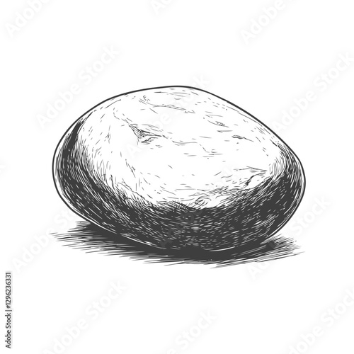 Hand Drawn Sketch Of A Single Round Brown Potato