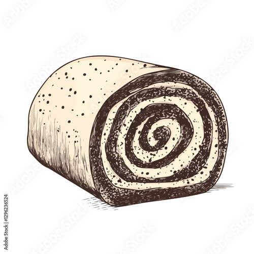 Poppy seed roll minimalist 2D vector graphic illustration sketch on a white background.

