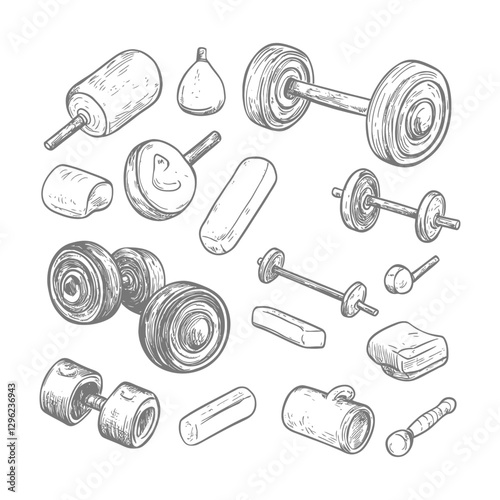 Hand Drawn Sketch Of Assorted Gym Equipment