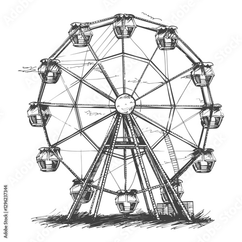 Hand Drawn Sketch Of A Traditional Ferris Wheel With Gondolas