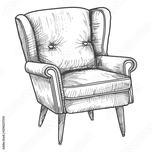 Hand Drawn Sketch Of A Traditional Wingback Armchair
