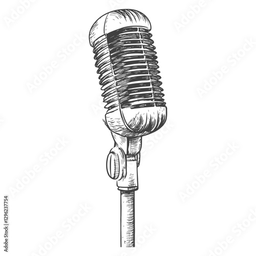 Hand Drawn Sketch Of A Vintage Microphone On A Stand Design