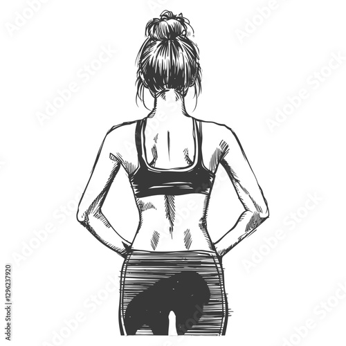 Hand Drawn Sketch Of A Woman From Behind In Workout Clothes