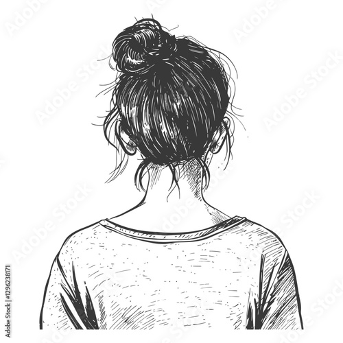 Hand Drawn Sketch Of A Woman With Hair In A Bun