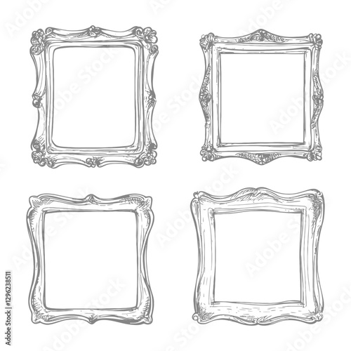 Obraz na płótnie Hand Drawn Sketch Of Four Ornate Picture Frames w salonie