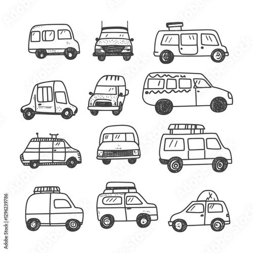 Hand Drawn Sketch Of Various Van And Minivan Designs