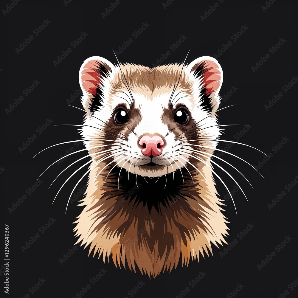 ferret head on plain black background childish style illustration ferret head on plain black background childish style illustration